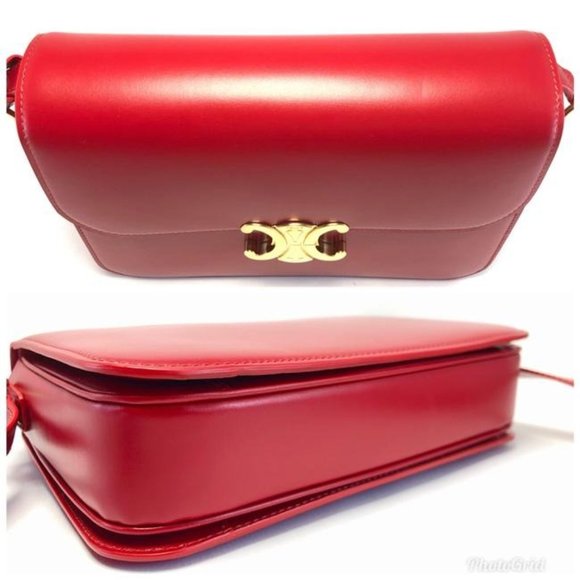 CELINE Cr Triomphe Large Natural Red Calfskin Leather Shoulder Bag - Picture 4 of 12